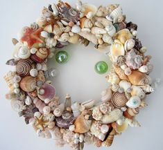 Beach Decor Seashell Wreath, Nautical Decor Shell Wreath, Coastal Decor Wreath, Beach Wreath, Beach House Decor Sea Shell Wreath, Coastal Home Decor Seashells Decor Ideas, Seashells Decor, Seashell Wreaths, Sea Glass Decor, Seashell Frame, Wreath Natural, Beach Wedding Gifts, Seashell Projects, Nautical Wreath