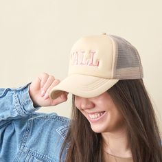 Loving the trucker hat trend? We have you covered! Great for throwing on and heading out the door. Looking darling has never been easier! Foam trucker hat Mesh back with adjustable snapback Embroidered letters Lightweight + comfortable Trucker Snapback Hat With Letter Print For Spring, Spring Trucker Hat With Letter Print And Flat Brim, Trendy Trucker Hat With Letter Print And Flat Brim, Trendy Flat Brim Trucker Hat With Letter Print, Trendy Letter Print Flat Brim Trucker Hat, Flat Brim Trucker Hat With Letter Print, Casual Trucker Hat With Letter Print And Flat Brim, Adjustable Trucker Hat For Everyday, Casual Trucker Hat With Letter Print