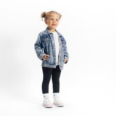 Our Denim Jacket is one of our all-time favorite pieces! This jacket layers well over a pullover or hoodie, and adds a classic look to any outfit. Style it with one of our tees and your favorite LB bottoms, and you’ve got an easy, timeless, and trendy look for your little to rock! Color: Medium Wash Functional front + chest pockets Rollable sleeves “LB” branded snaps Material + Wash: 95% cotton | 5% spandex Midweight + durable Machine wash gentle with like colors Dry on low heat Color variations Demin Jacket, Perfect Denim, Staple Pieces, Jean Jacket, Denim Jacket, How To Wear