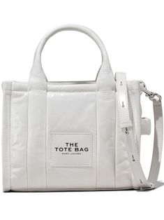 white leather crinkled finish logo patch to the front two top handles adjustable detachable shoulder strap top zip fastening main compartment internal zip-fastening pocket Marc Jacobs Logo, Marc Jacobs Tote, White Tote Bag, Large Leather Tote, Small Tote Bag, White Tote, Mini Tote Bag, Marc Jacobs Bag, Strap Top