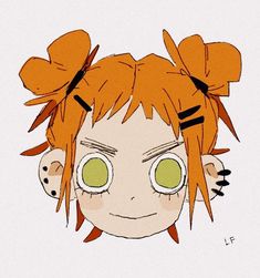 an anime character with orange hair and green eyes