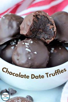 chocolate date truffles in a white bowl