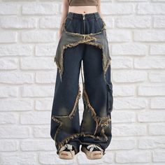 Top Rated Y2K Grunge Street-style Cargo Pants with Stars, Women's Summer Clothing Grunge Bottoms, Y2k Punk Fashion, Cool Cargo Pants, Fall Street Wear, Grunge Core, Grunge Pants, Clothing Board, Star Pants, Grunge Clothes