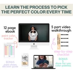 a computer screen with the words learn the process to pick the perfect color every time