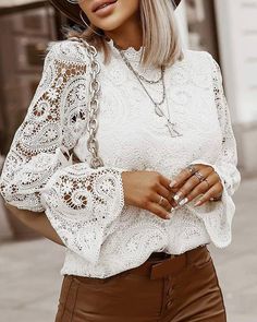 Material: Lace Gender: Women Item Type:Tops Sleeve Length:Long Sleeve Color: White, Black Size: S,M,L,XL Outdoor Wear Women, Lace Sleeve Shirt, Lacey Blouse, Victorian Closet, Lace Blouses, Cream Lace Top, Lace Blouse Long Sleeve, Lace Tshirt, Shirt Blouses Women's