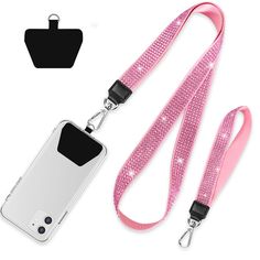 a pink lanyard with a cell phone attached to it