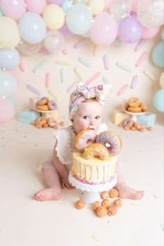 Donut Smash Cake, Washington Photoshoot, Donut Cake Smash, Milestone Photoshoot, Half Birthday Party, Half Birthday Cakes, 2nd Birthday Photos, Sweet One Birthday