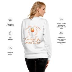 Elevate your cozy style with our "Aperol Spritz Cocktail & Social Club" sweater! Crafted from soft, high-quality fabric, this sweater is perfect for those cooler evenings spent sipping your favorite cocktail with friends. The playful design celebrates your love for the iconic Aperol Spritz while adding a touch of fun to your wardrobe. Whether you're lounging at home or heading out for a casual gathering, this sweater is your go-to for effortless chic. Join the club and wrap yourself in comfort a Fitted Crew Neck Sweatshirt For Fall, Spring Fitted Loungewear Sweatshirt, Fitted White Sweatshirt For Fall, Fitted Sweatshirt For Fall Loungewear, Spritz Cocktail, Join The Club, Cozy Style, Aperol Spritz, Fabric Patch