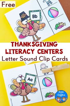 thanksgiving themed letter sound clip cards for kids to practice their phonicic letters and numbers