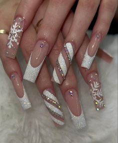 Christmas Nail Designs Acrylic, Christmas Nails Glitter, Nail Noel, Classy Acrylic Nails, Pink Acrylic Nails