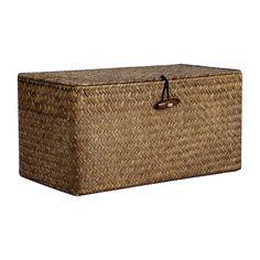 a large woven storage box with handles on the top and bottom, shown from the side