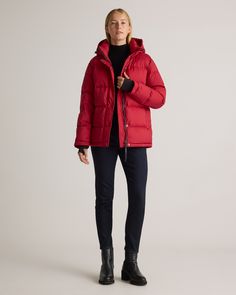 The perfect jacket for your cold-weather adventures is here: our Responsible Down Puffer Jacket. You'll be warm all winter long thanks to the water-repellent and wind-resistant fabric. Bonus: Our down products are sourced responsibly to ensure best practices in animal welfare. Meet your new winter wardrobe essential and enjoy it for years to come.  | Quince | Women's Responsible Down Puffer Jacket in Cherry Red, Size XL, Recycled Polyester Fall Quilted Jacket With Detachable Hood For Outdoor, Waterproof Puffer Jacket For Fall Outdoor Activities, Cold Weather Down Outerwear, Fall Waterproof Down Outerwear, Down Outerwear For Fall Hiking, Down Outerwear For Hiking In Fall, Fall Hiking Down Outerwear, Functional Quilted Jacket For Cold Weather, Fall Down Quilted Jacket For Outdoor Activities