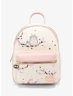 a small backpack with a totoro on the front and cherry blossoms on the back