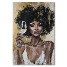 a painting of a woman holding a glass of wine