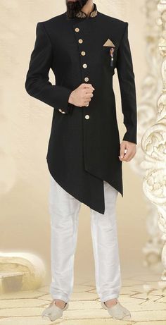 Black Sherwani With Cutdana For Eid, Formal Black Sherwani With Straight Shape, Traditional Black Semi-formal Sherwani, Black Semi-stitched Traditional Sherwani, Black Semi-stitched Bollywood Sherwani, Sherwani Groom, Sherwani For Men, Wedding Sherwani, Kurta Dress