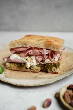 Burrata and Pistachio Pesto Mortadella Sandwich Mortadella Sandwich, Pistachio Pesto, Sandwich Recipes, Pistachio, Italian Recipes, Love Food, Food Inspiration, Pesto