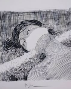 a drawing of a person laying in the grass