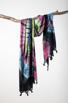 Style it as a sarong, use it as beach throw, or drape it around your shoulders as a lightweight tie dye scarf. Multifunctional, colorful, and beautiful... what more could you want? Each scarf is hand dyed in India and the colorful patterns are complimented by subtle tassels. Where will you bring yours? Mexican Baskets, Sarong Tying, Tie Dye Scarf, Crazy Diamond, Shiva Eye, Tie Dye Scarves, Beach Throw, Colorful Patterns, Paper Stars