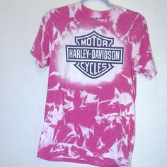 Women’s Soft Style Custom-Made Size Small Harley Davidson, T-Shirt In Colors, Pink And White. Never Worn Pink Bleached Crew Neck Top, Bleached Pink Cotton Top, Casual Pink Bleached Tops, Pink Bleached Short Sleeve T-shirt, Casual Pink Bleached T-shirt, Harley T Shirts, Walker Boots, White Tie, Fit N Flare Dress