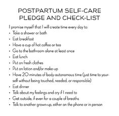 a poster with the words postpartum self - care peope and check - list