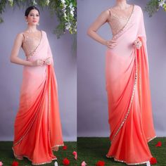 Half Saree Designs Simple, Saree Chiffon, Indian Wedding Gowns, Saree Georgette, Simple Saree Designs, Traditional Blouse Designs, Tie Dye Fashion, Long Kurti Designs