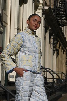 Made from recycled fabric, our lightweight Amelia Quilted Jacket features a colorblock design of our original toile floral prints. Designed as a convertible piece, the Amelia Jacket can be worn as-is or turned into a vest by removing the sleeves. Butter yellow and off-white base with baby blue florals Soft matte quilted fabric Removable sleeves and functional front pockets Lightweight warmth Made from recycled poly Your order will ship from our warehouse in Florida, USA! Removable Sleeves, Blue Florals, Butter Yellow, Quilted Fabric, Florida Usa, Waist Pants, Crop Jacket, Recycled Fabric, Quilted Jacket