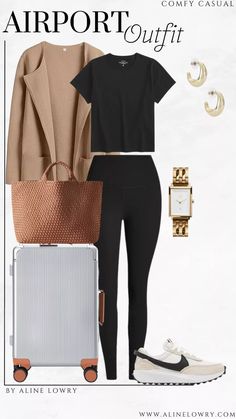 Airport outfit idea - casual chic airport outfit Chic Airport Outfit, Casual Travel Outfit, Travel Outfit Ideas, Lounge Outfits, St Barths, Lounge Outfit