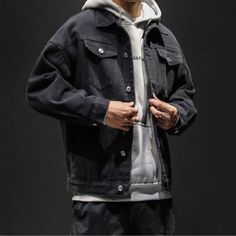 Men's Denim Jacket Autumn Male Jean Coats Black Cargo Big Size Menswear Korea High Quality Trendy Denim Jacket With Multiple Pockets For Fall Streetwear, Fall Denim Jacket With Multiple Pockets For Streetwear, Winter Streetwear Denim Jacket With Multiple Pockets, Urban Denim Jacket With Multiple Pockets For Fall, Winter Denim Jacket With Multiple Pockets For Streetwear, Urban Style Fall Denim Jacket With Multiple Pockets, Urban Denim Jacket With Multiple Pockets For Streetwear, Black Denim Jacket With Multiple Pockets, Black Denim Jacket With Pockets For Streetwear