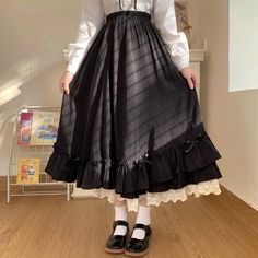 Size: S, Color: Black Kawaii Long Skirt, Violet Outfit, Dream Daughter, Layered Skirts, Fairy Prom Dress, Halloween Fits, Victorian Skirt, Large Skirt, Random Outfits