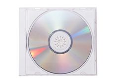 an empty cd case with a single disc in the front and bottom corner, on a white background