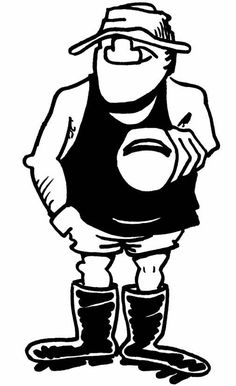 a black and white drawing of a man with a baseball cap on his head holding a ball