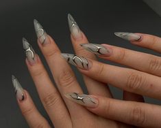 Almondetto Nails, Bts Inspired Nails, Witch Nails, Witchy Nails, Goth Nails, Grunge Nails