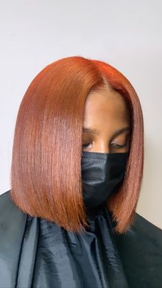 Silk Press With Ginger Color, Ginger Hair Black Women Natural Silk Press, Ginger Long Bob Black Women, Ginger Bob Natural Hair, Ginger Relaxed Hair, Copper Hair Silk Press, Ginger Silk Press Natural Hair Short, Ginger Brown Silk Press, Silk Press Ginger Hair