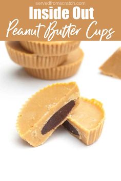 a halved peanut butter cup inside out with peanut butter and chocolate in the center. Muffin Liners, Tasty Videos, Peanut Butter Lovers, Halloween Snacks, Easter Candy, Coconut Sugar, Peanut Butter Cups, Vegetarian Chocolate