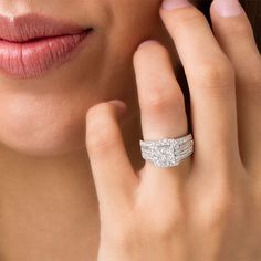 1-1/2 CT. T.W. Quad Princess-Cut Diamond Bridal Set in 14K White Gold | Engagement Rings | Wedding | Zales Diamond Bridal Sets Zales, Square Cut Engagement Ring Zales, Pretty Rings Zales, Bridal Ring Sets Zales, Bridal Rings Zales, Zales Engagement Rings Zales, Cute Engagement Rings Square, Princess Cut Wedding Set, Wedding Ring Upgrade