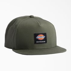 Simple, understated styling makes this Dickies Skateboarding cap perfect for daily wearing. The hat has a flat brim, adjustable snapback closure, and 100% cotton twill fabric. Urban Style Green Hat With Flat Bill, Urban Snapback Hat With Logo Patch And Flat Bill, Urban Hats With Logo Patch And Flat Bill, Urban Flat Bill Hat With Logo Patch, Urban Style Flat Bill Hat With Logo Patch, Flat Bill Snapback Hat With Logo Patch, Casual Snapback Hat With Flat Bill For Skateboarding, Adjustable Flat Bill Hats For Skateboarding, Adjustable Flat Brim Baseball Cap For Skateboarding