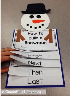 a snowman made out of paper with the words how to build a snowman