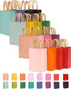 many different colored bags with handles and handles