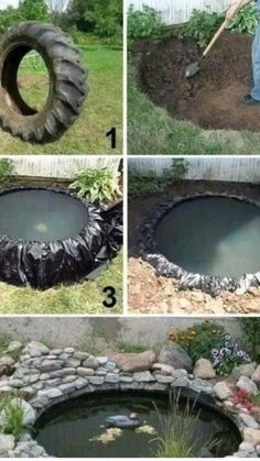 how to build a garden pond with tires