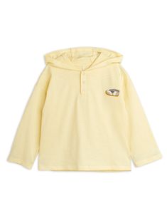 Lightweight embroidered hoodie with snap button closure. 100% Organic Cotton. Hooded Cream Cotton Top, Cream Hooded Cotton Top, Cream Cotton Hoodie Top, Cream Cotton Top With Drawstring Hood, Yellow Cotton Sweatshirt With Adjustable Hood, Yellow Hoodie, Designer Kids Clothes, Mini Rodini, Embroidered Hoodie