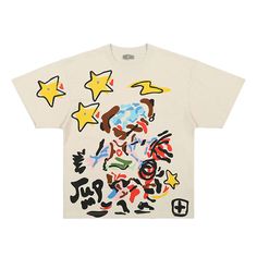 Creative Graffiti Oversized Graphic Tee  Material: 95% Cotton+5% Spandex  Size :M, L, XL Color: Beige  Occasion: Outdoor, Daily,  Vacation, Rap, Dance Graffiti Star, Loose Tshirt, Graphic Shirt Design, Star Graphic, Star T Shirt, Oversized Graphic Tee, Streetwear Y2k, Oversized T Shirt, Tee Design