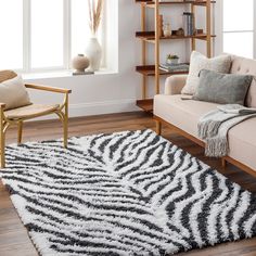 a zebra print rug in a living room