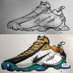 two drawings of shoes with different colors and sizes