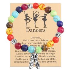 PRICES MAY VARY. ✭Inspiring sentences are printed on a card to inspire her/him to move on.The exquisite ballet shoes pendant 7 chakra beads stretch bracelet is the perfect gift for your mother, friends, dancers, dance lovers. ✭Message card reads:A Prayer For Dancers.Dear God, Watch over me as I dance.Guide my movements to be smooth,and my brain to be creative. Give me peace as I go through my day. Grant me wisdom to make good choices. Let me always remember the privilege I have to use my free wi Track And Field Christmas Gifts, Cross Country Key Chains, Runner Boyfriend Gifts, Running Bracelet, Running Jewelry, Marathon Gift, Jewelry Cross, Dancer Gift, Chakra Beads