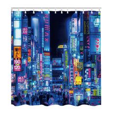 PRICES MAY VARY. Premium Quality: Tokyo Billboards Shower curtain is made of 100% superior quality and Eco-friendly polyester, long life use. Durable and water-resistant, Suitable for families and upscale hotels. Size: 60 x 72 inches to fit standard tubs and showers, 12 buttonholes on the top are easy and convenient to hang. No worry about reinforced rust issues. With 12 Hooks. Exquisite Design: HD print and featuring vivid colors, shower curtain features a timeless style that is complimentary t Tokyo Print, Funny Shower Curtains, Cleaning Curtains, Shower Hooks, Printed Curtains, Shower Curtain Rings, Bathroom Curtains, Curtain Sets, Shower Curtain Sets