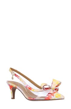 A voluminous vamp bow and translucent side panels create visual intrigue on a slingback pump framed by a pointy cap toe and tapered heel. 2 1/4" heel Adjustable slingback strap with buckle closure Memory foam cushioning Textile and synthetic upper/synthetic lining and sole Imported Chic Slingback Pumps With Bow For Spring, Spring Bow Slingback High Heels, Spring Slingback Pumps With Bow And Pointed Toe, Spring Slingback Pumps With Bow Straps And Pointed Toe, Spring Pointed Toe Slingback Pumps With Bow Straps, Slingback Pump, Side Panels, Panel Siding, Women's Pumps