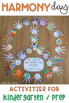 an image of handprinted children's hands with the words, rainbow days activities for