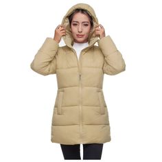 Stay warm and chic with our Rokka&Rolla Women's Long Coat Puffer Jacket. This coat features a sleek, quilted design with a flattering silhouette, perfect for braving the cold in comfort. Its lightweight, insulated material ensures superior warmth without bulk. With a hood, deep pockets, and a full-length zipper, this puffer coat combines practicality with elegance, making it an essential addition to your winter wardrobe. Womens Tailored Suit, Coat Puffer, Spring Blazer, Long Coat Women, Recycled Polyester Fabric, Suit Vest, Tailored Suits, Linen Women, Puffer Coat