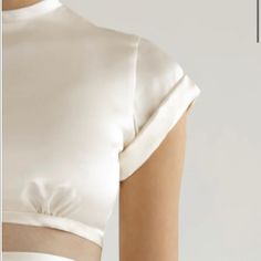 Worn A Handful Of Time, In Really Good Condition. Elegant Cropped Silk Tops, Chic Cropped Tops For Wedding, Elegant Off White Short Sleeve Top, Elegant Cream Cropped Tops, Elegant Cropped Cream Top, Chic Off-white Tops For Wedding, Cream Fitted Satin Top, Chic Off White Tops For Wedding, Fitted Cream Satin Top