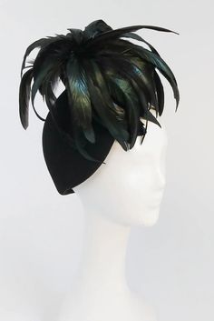 For Sale on 1stDibs - 1980s Mr. John Rooster Feather Hat. A spray of feathers articulate this elegant black wool hat. Black Feathered Hats For Kentucky Derby, Kentucky Derby Black Feathered Costume Hats, Black Feathered Costume Hats For Kentucky Derby, Black Feathered Hats And Headpieces For Kentucky Derby, Black Feathered Evening Hat, Black Mini Hat With Feathers And Curved Brim, Black Feather Trim Hat For Kentucky Derby, Black Feathered Short Brim Costume Hat, Black Party Hat With Feather Trim